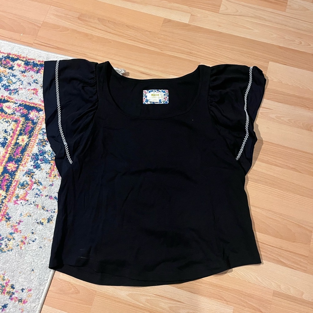 Maeve Black Blouse with Embroidered Sleeves